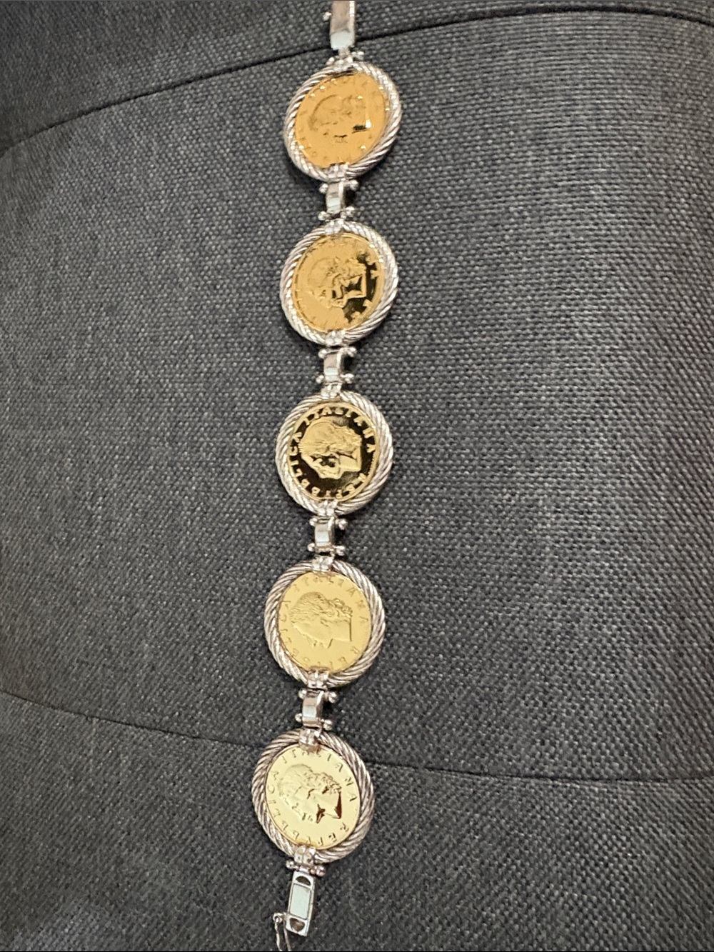 Two-Tone Gold and Silver Coin Link Bracelet - Women Jewelry
